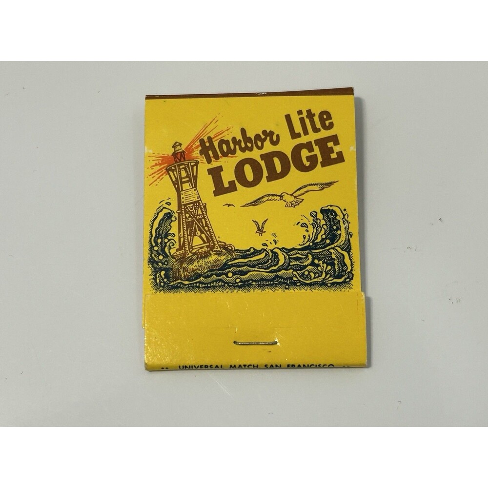 VTG NOS Matchbook California Fort Bragg Harbor Lite Lodge Ocean Birds Sunset